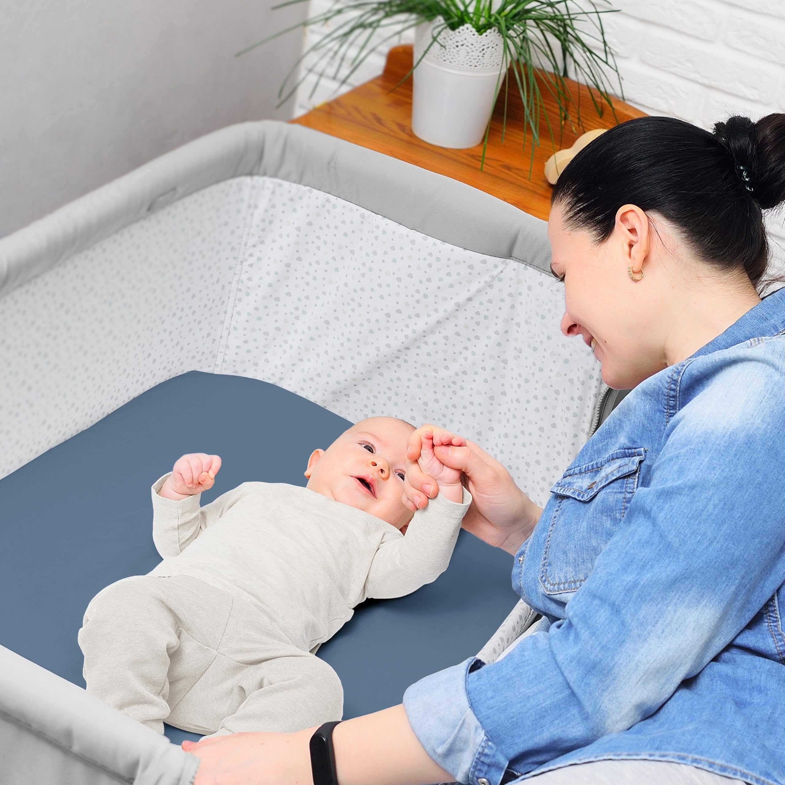 Sweet Jojo Designs microfiber bassinet sheets 2-pack offer easy care and quick changes.