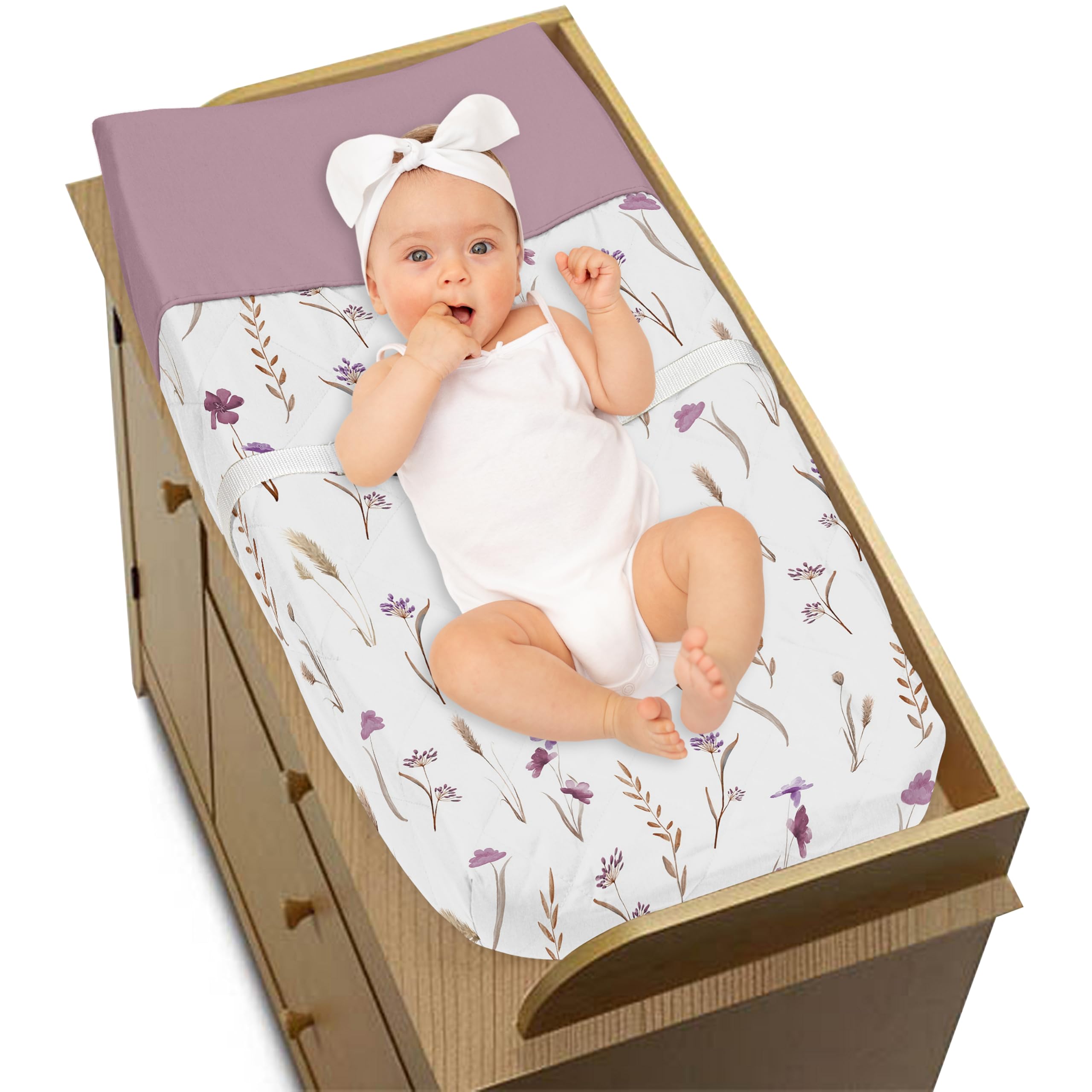 Sweet Jojo Designs microfiber changing pad cover is soft and machine washable.