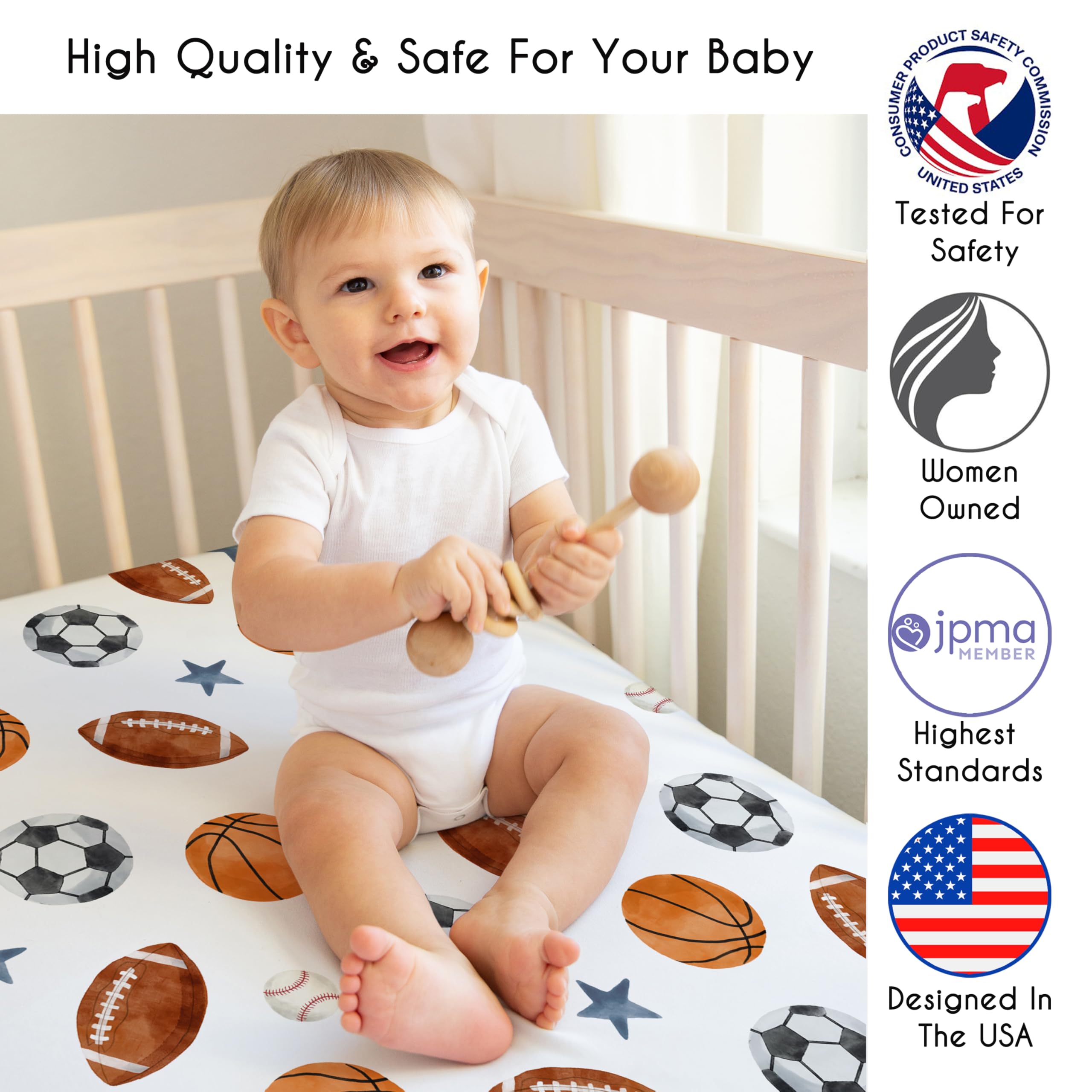 Sweet Jojo Designs baseball motif mini sheet for easy care