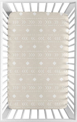 Sweet Jojo Designs mini crib sheet in boho aztec print ensures secure fit on portable cribs