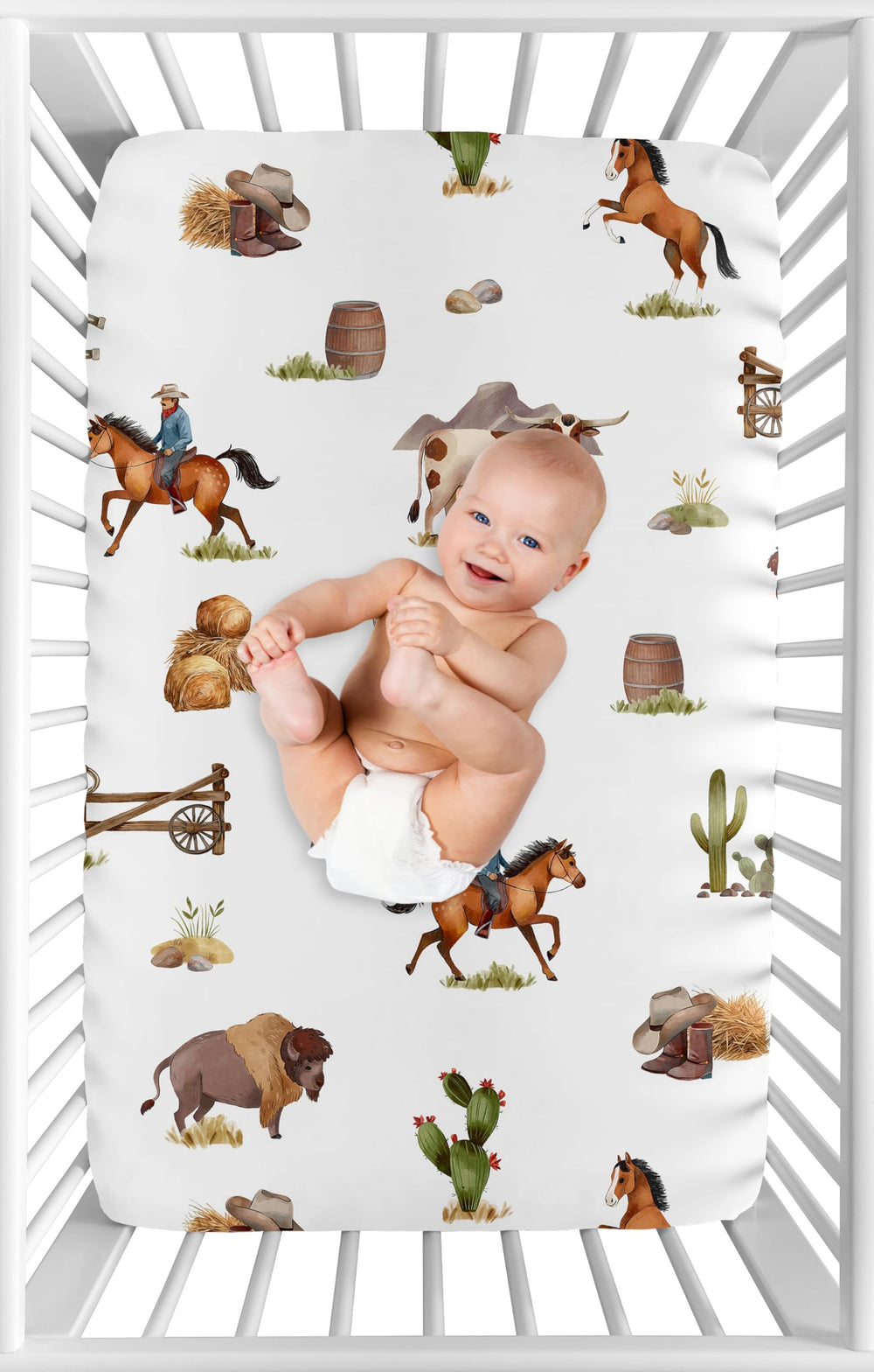Sweet Jojo Designs cow and farm animals print for portable cribs.