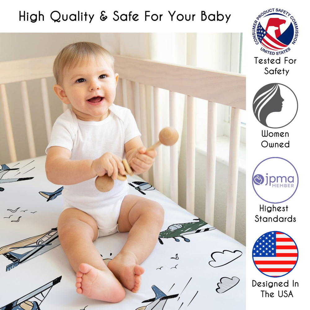Sweet Jojo Designs vintage airplane sheet supports easy care and durable wear