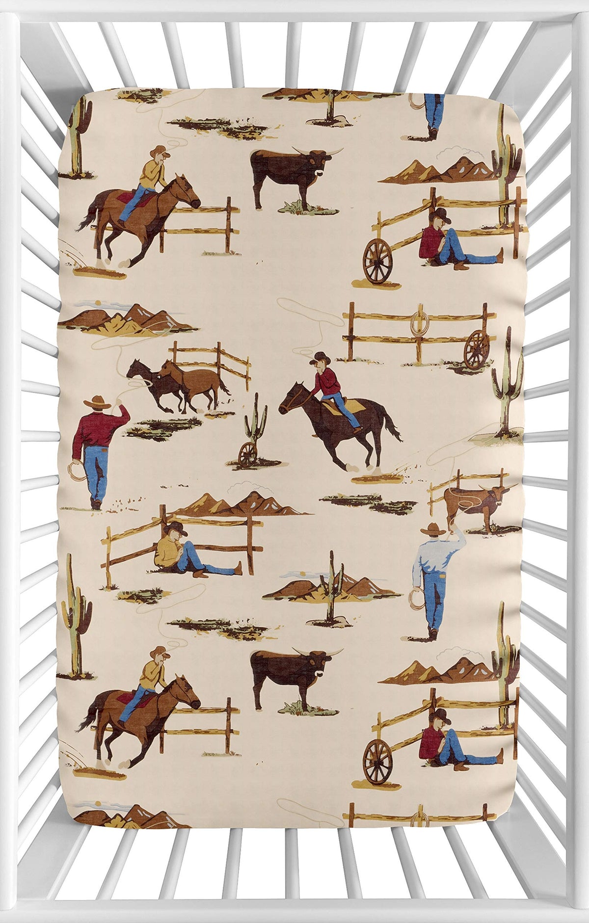 Sweet Jojo Designs mini crib sheet with western cowboy print for snug fit