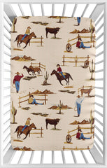 Sweet Jojo Designs mini crib sheet with western cowboy print for snug fit