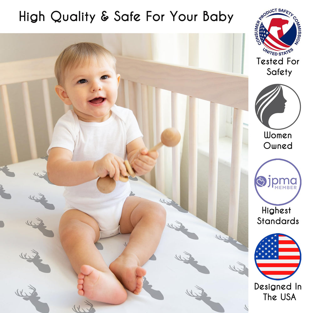Sweet Jojo Designs Minimalist Deer Print crib sheet made from soft microfiber