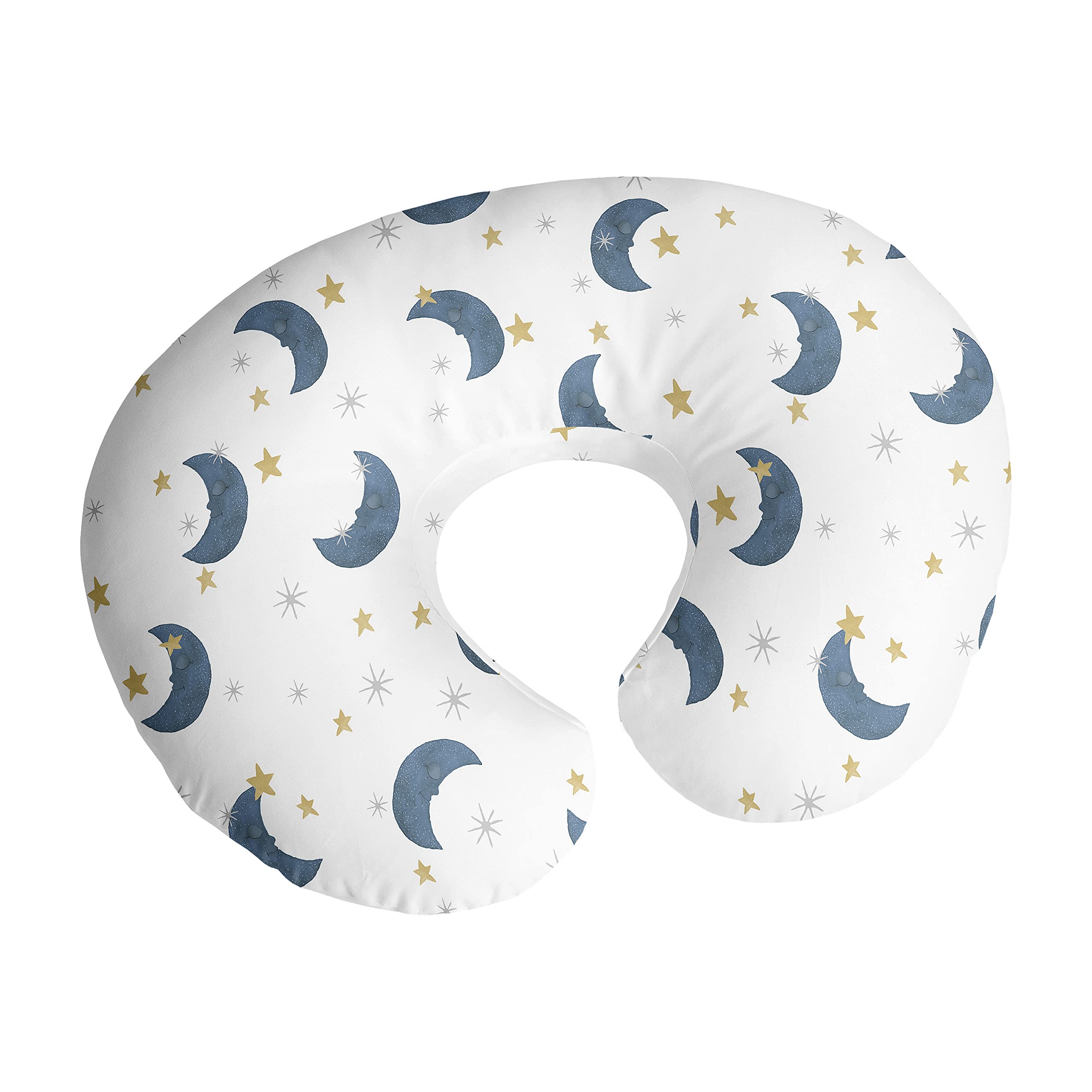 Sweet Jojo Designs moon-star nursing cover showcases a serene navy and gold celestial pattern for peaceful feeding moments.