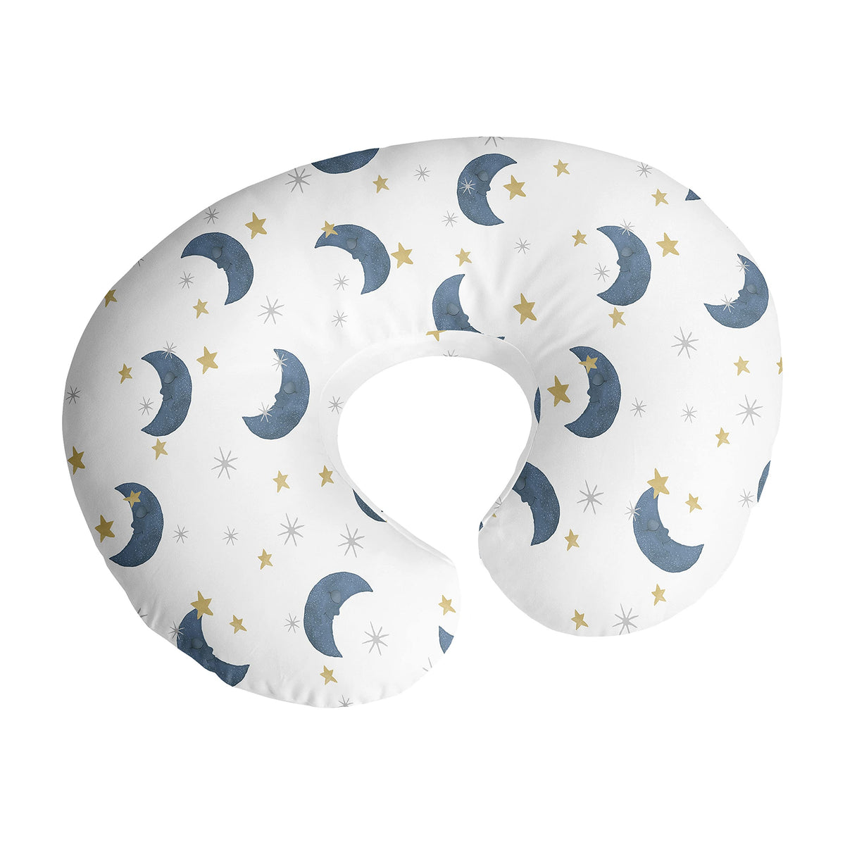 Sweet Jojo Designs moon-star nursing cover showcases a serene navy and gold celestial pattern for peaceful feeding moments.
