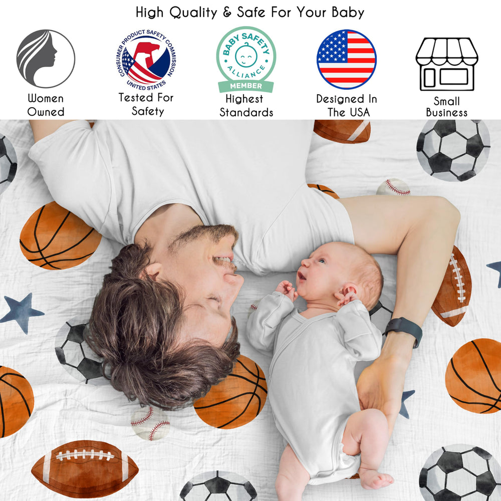 Sweet Jojo Designs swaddle with football icons delivers cozy coverage for on-the-go routines