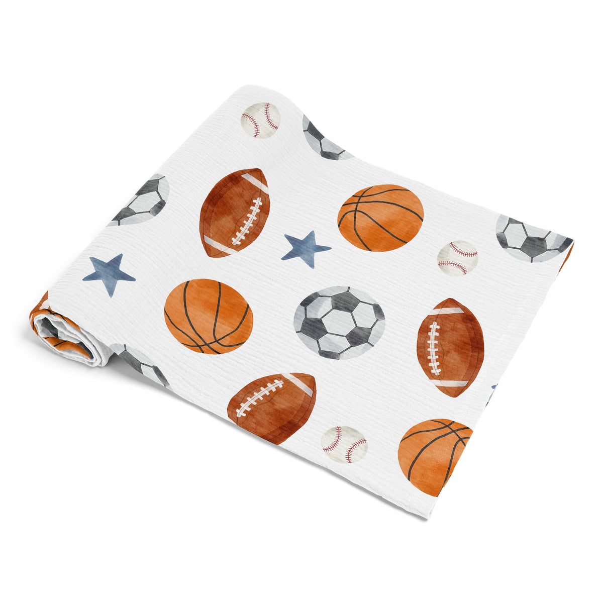 Sweet Jojo Designs swaddle blanket with soccer balls offers breathable comfort for naps