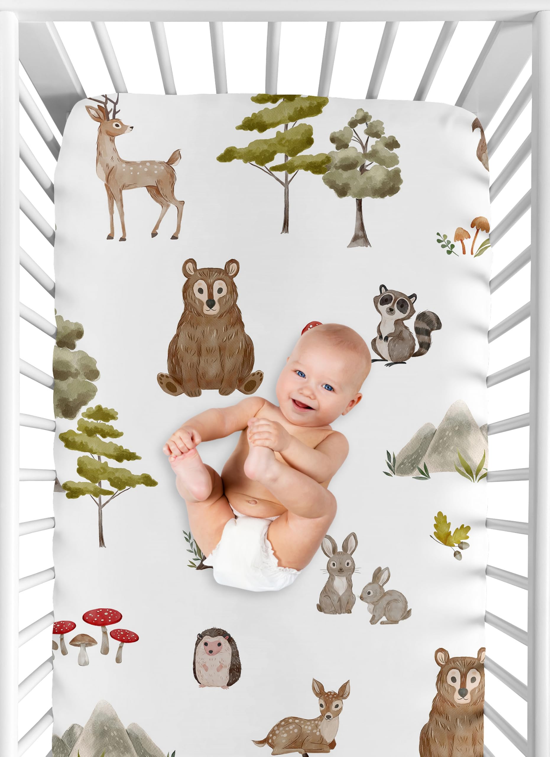 Sweet Jojo Designs nursery woodland coordination idea to simplify decorating.