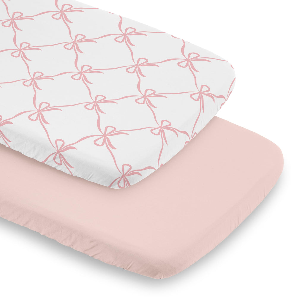 Sweet Jojo Designs pink bows bassinet sheet in soft microfiber for cozy naps