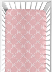 Sweet Jojo Designs pink bows crib sheet closeup, soft brushed microfiber for gentle baby sleep.