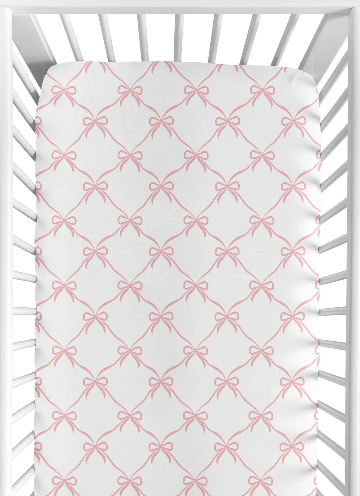 Sweet Jojo Designs pink bows fitted crib sheet; snug, soft sleep surface