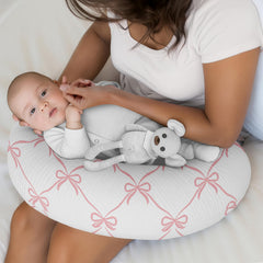 Sweet Jojo Designs pink bows muslin cover back view with hidden zipper