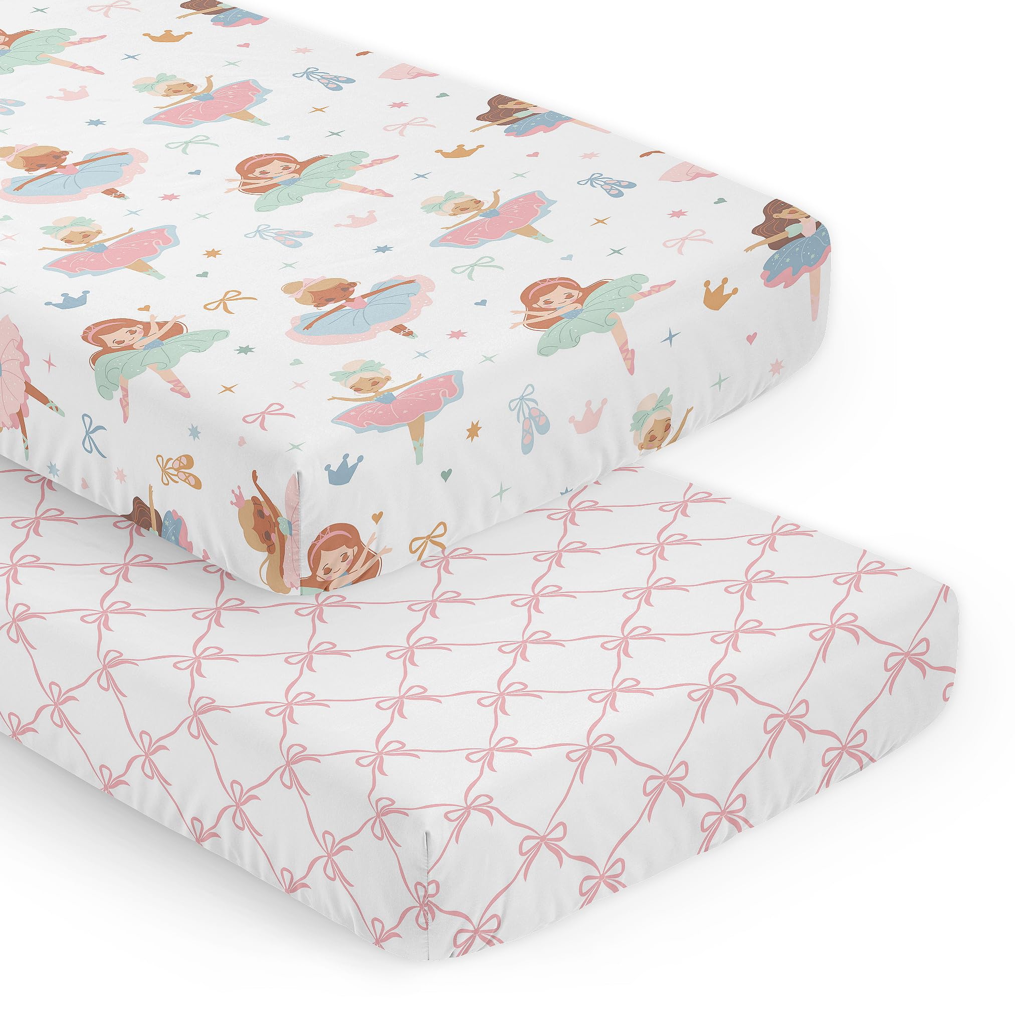 Sweet Jojo Designs pink bows print crib sheet for soft, snug sleep.