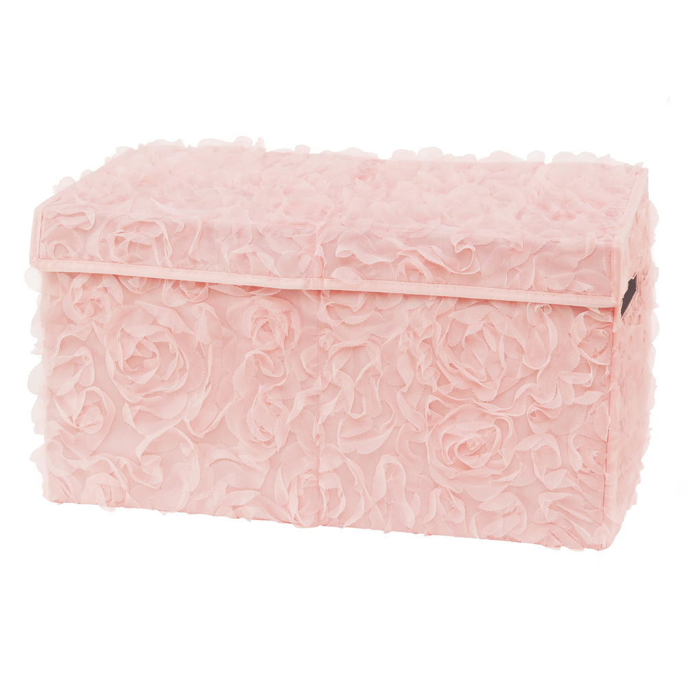 Sweet Jojo Designs pink floral toy bin front view for tidy toy storage.