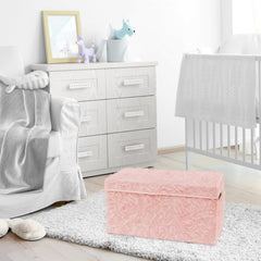 Sweet Jojo Designs pink floral toy bin side view offers extra room.