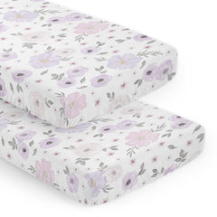 Sweet Jojo Designs purple grey boho floral crib sheet on standard crib, soft for delicate skin
