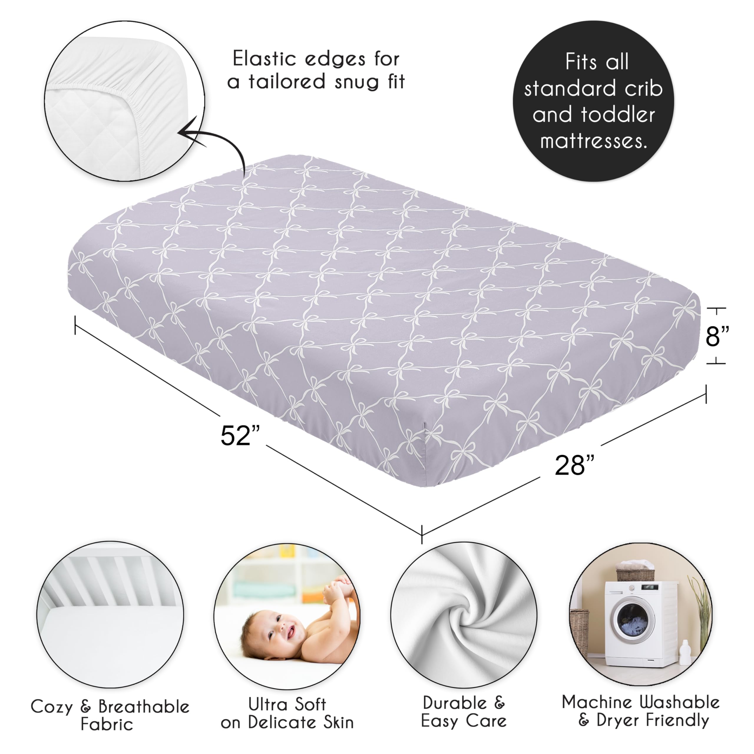 Stitched edges and durable construction of Sweet Jojo Designs crib sheet
