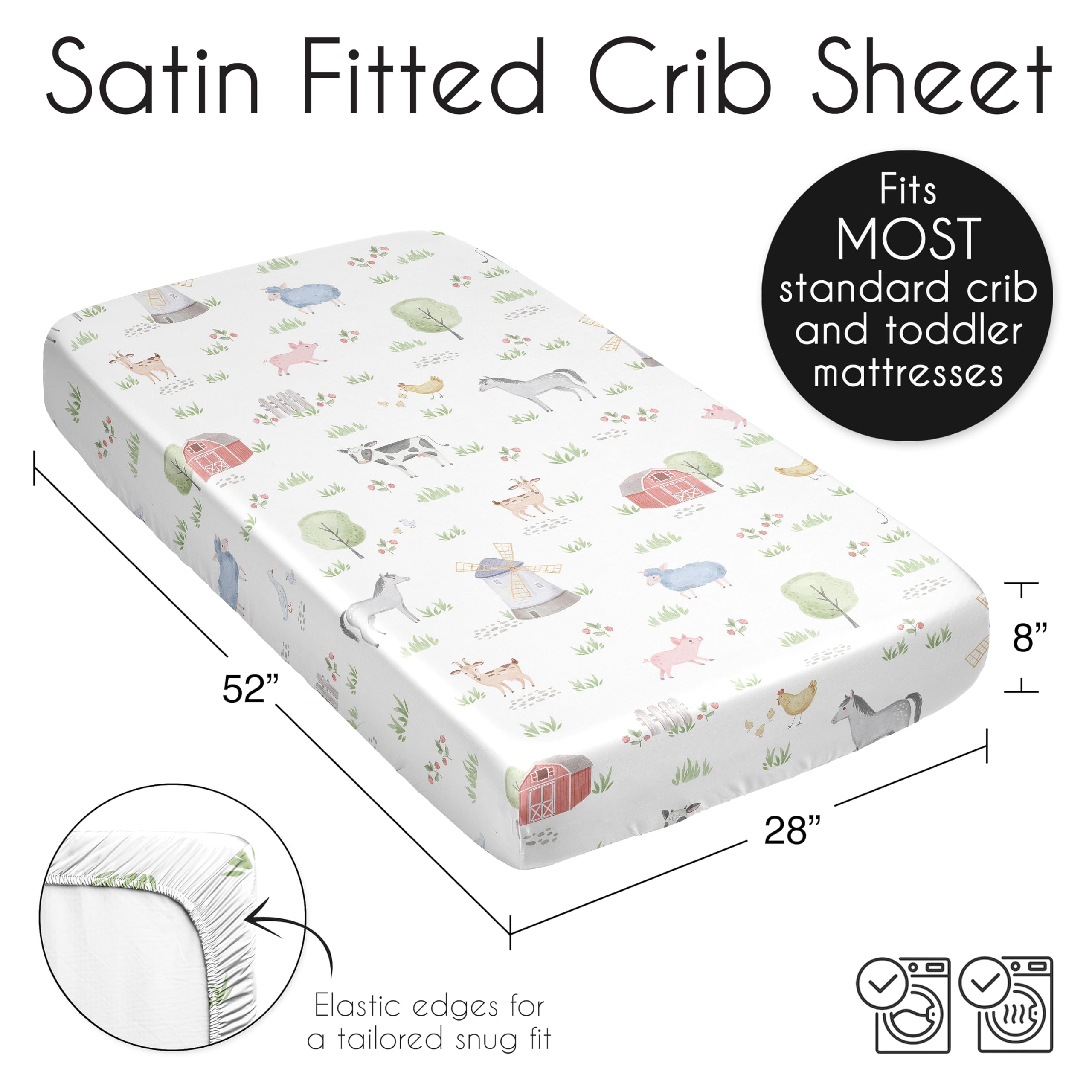 Sweet Jojo Designs satin crib sheet with secure elastic bottom for snug fit