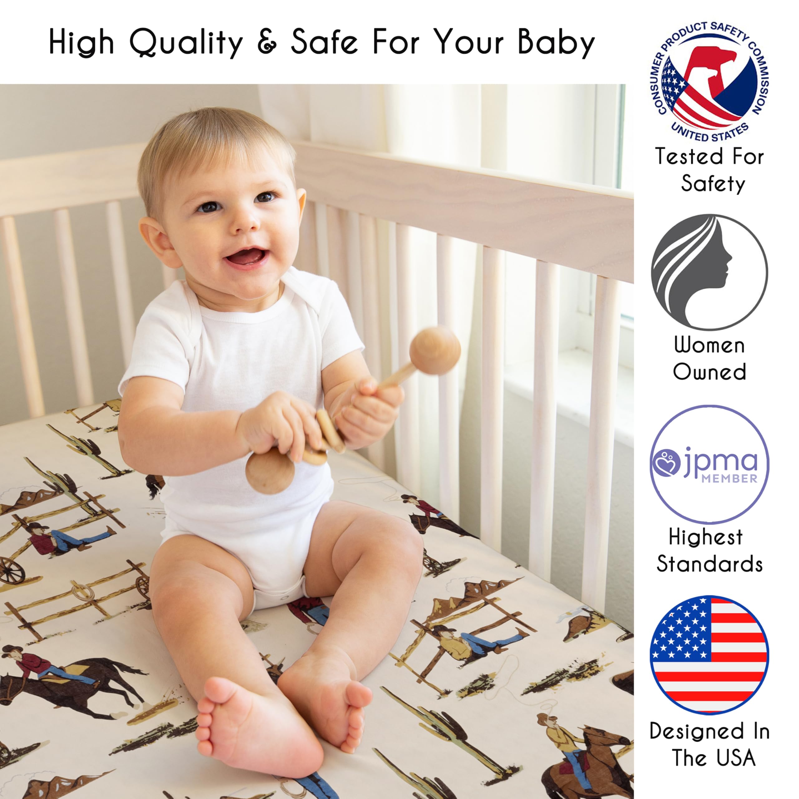 Sweet Jojo Designs mini crib sheet with secure elastic edge enhances stability