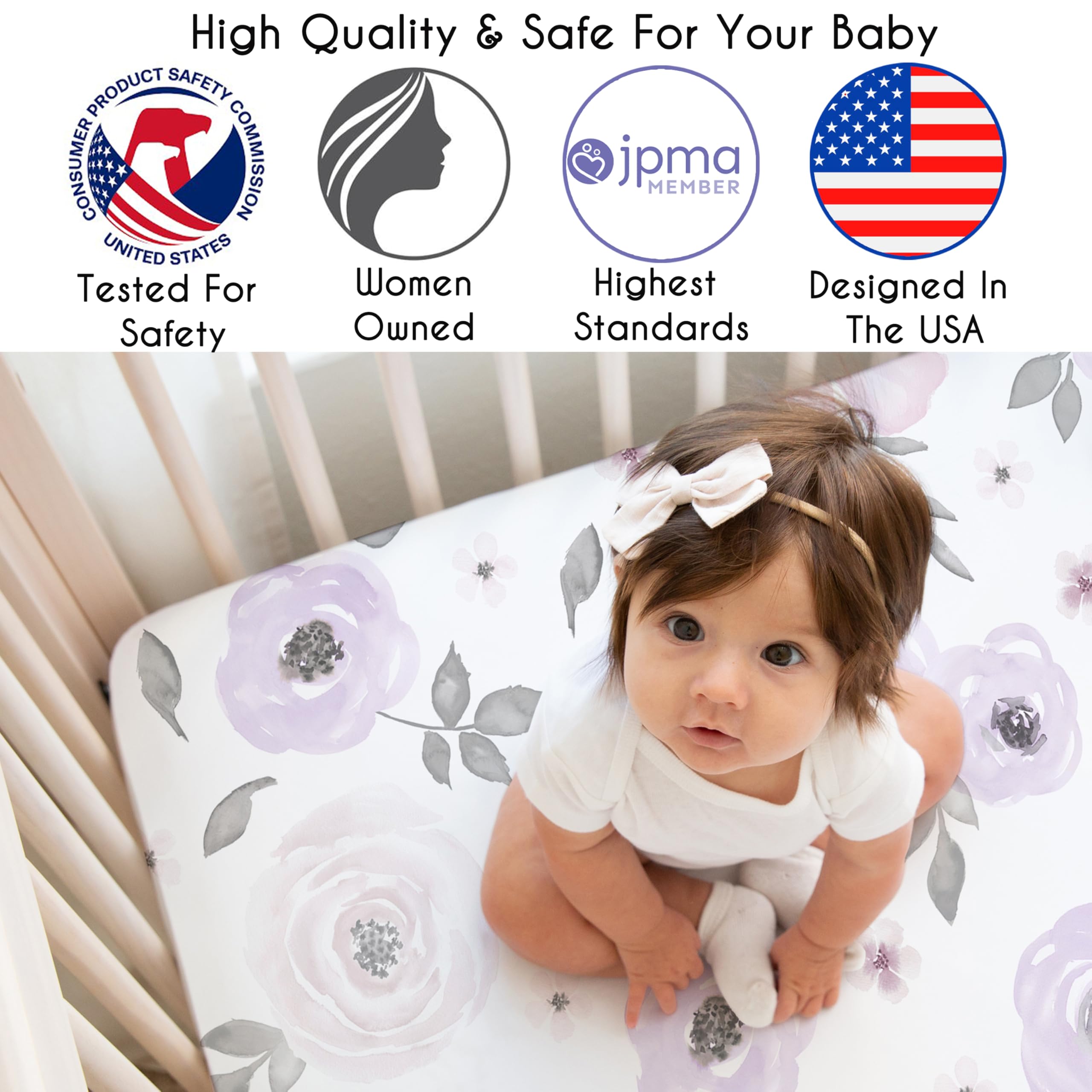 Sweet Jojo Designs snug-fit crib sheet with full-bottom elastic on mattress