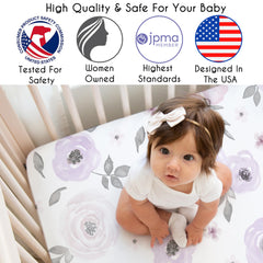 Sweet Jojo Designs snug-fit crib sheet with full-bottom elastic on mattress