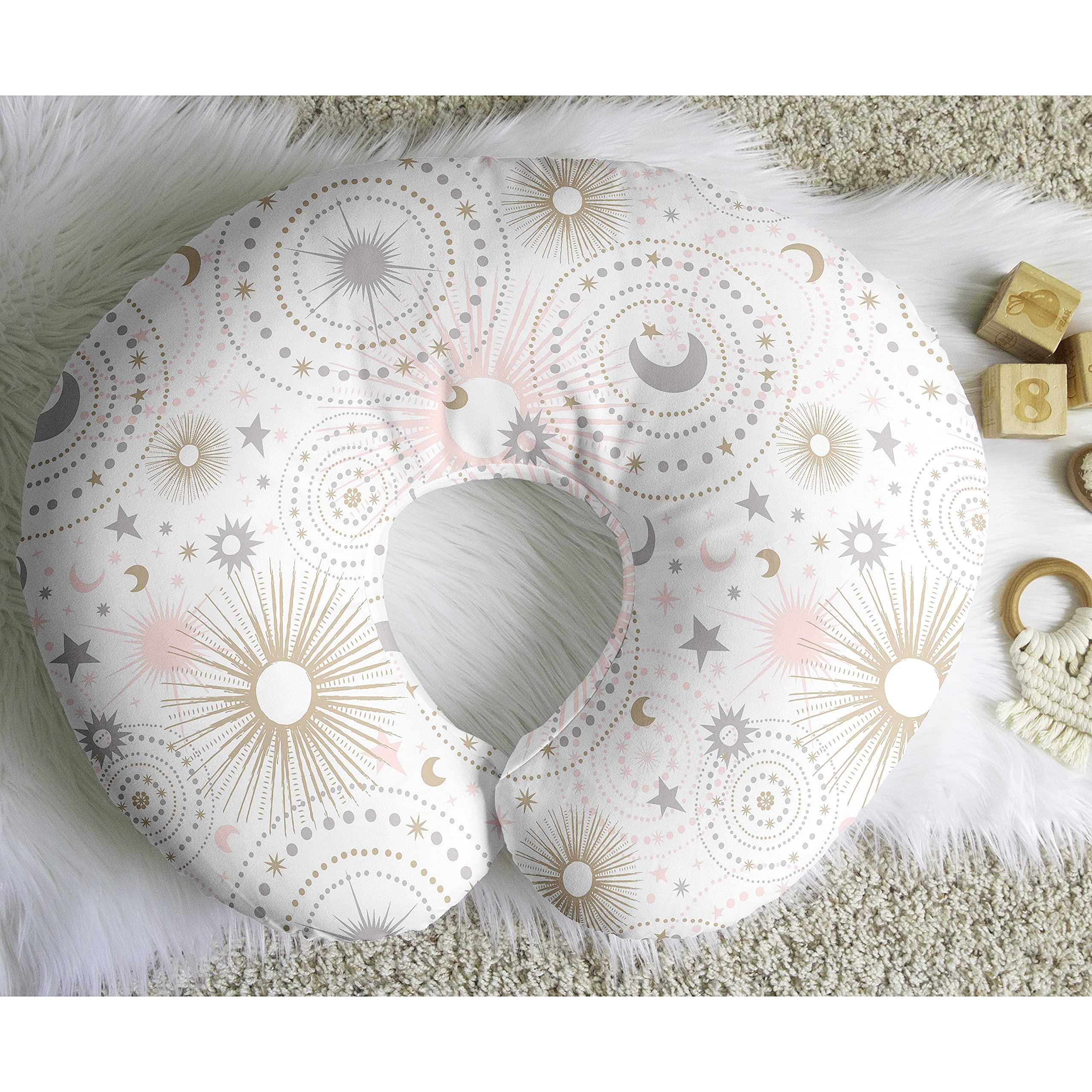 NURSERY styling with Sweet Jojo Designs star and moon pillow cover in blush tones