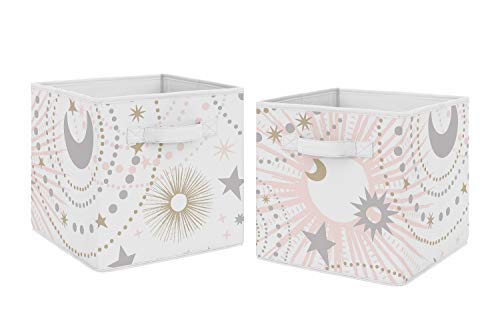 Sweet Jojo Designs star and moon storage cubes in pink and grey keep toys organized