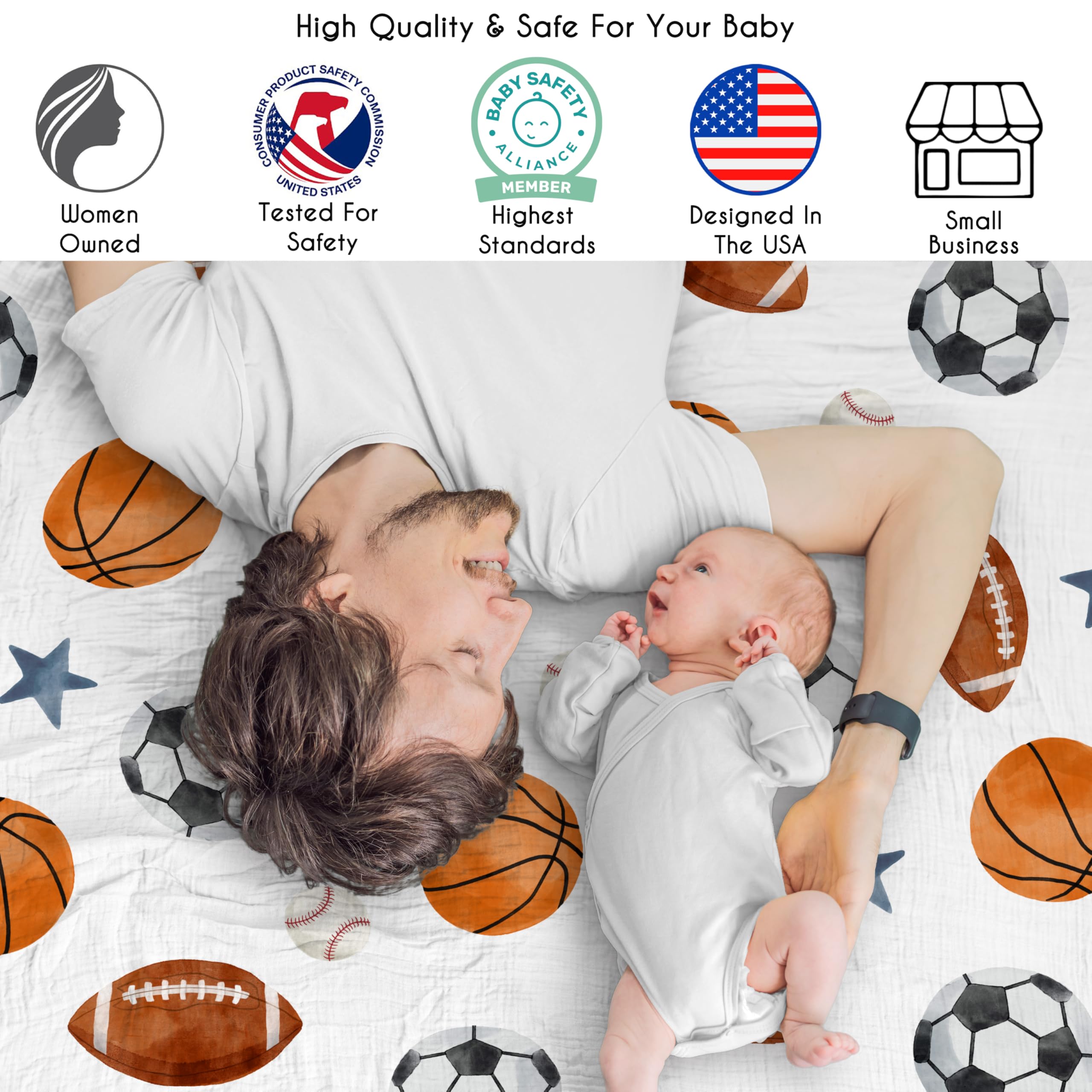 Sweet Jojo Designs watercolor sport pattern swaddle enhances nursery style