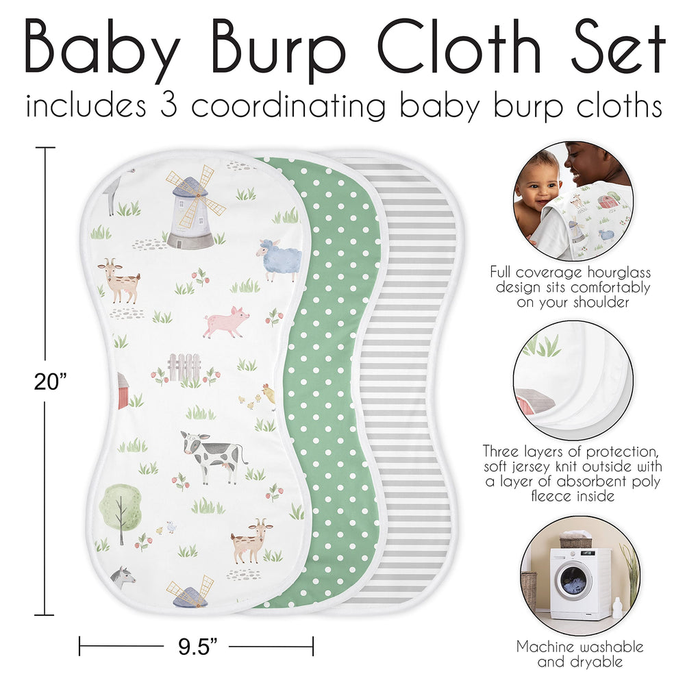 Sweet Jojo Designs three-pack burp cloths for coordinated nursery care.