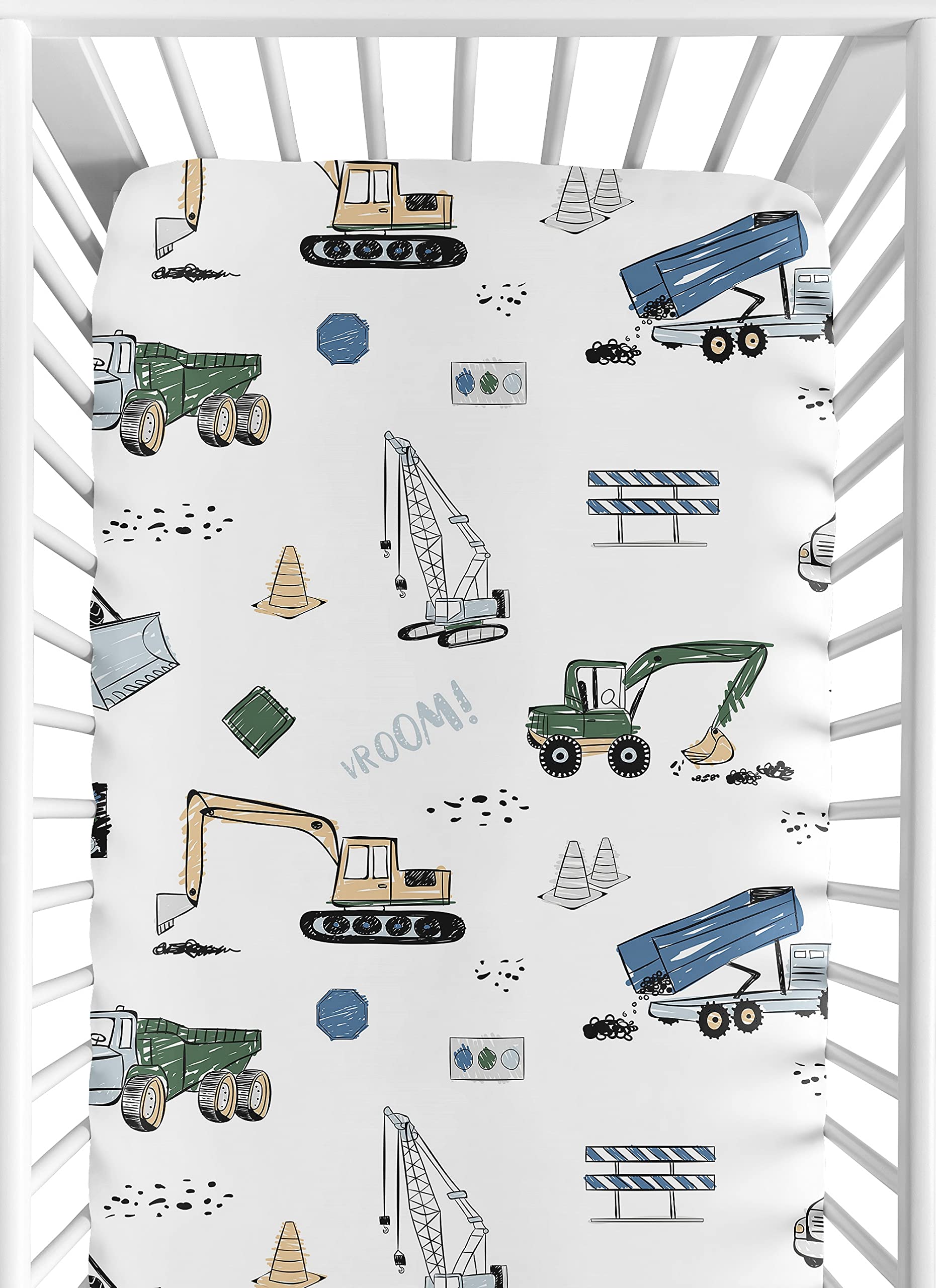 Sweet Jojo Designs tire tracks print crib sheet for playful nursery decor.