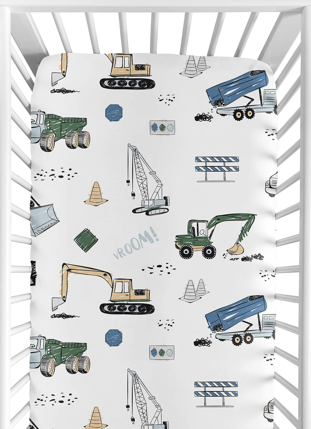 Sweet Jojo Designs tire tracks print crib sheet for playful nursery decor.