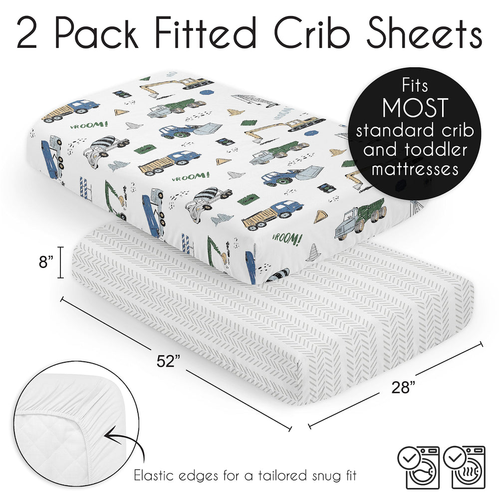 Sweet Jojo Designs two-pack fitted crib sheets with elastic bottom for secure fit.