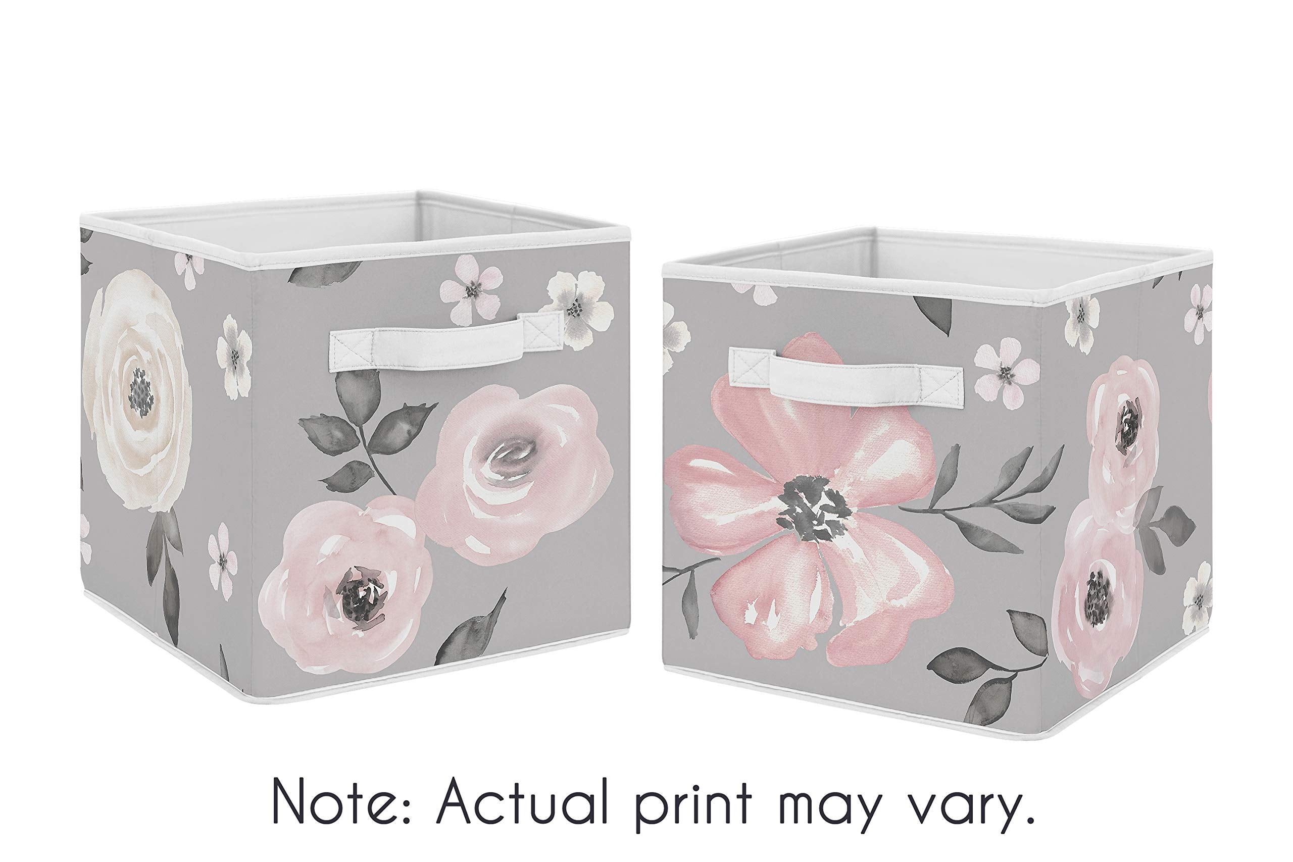 Sweet Jojo Designs two-pack fabric bins with rose floral print for kid-friendly storage.