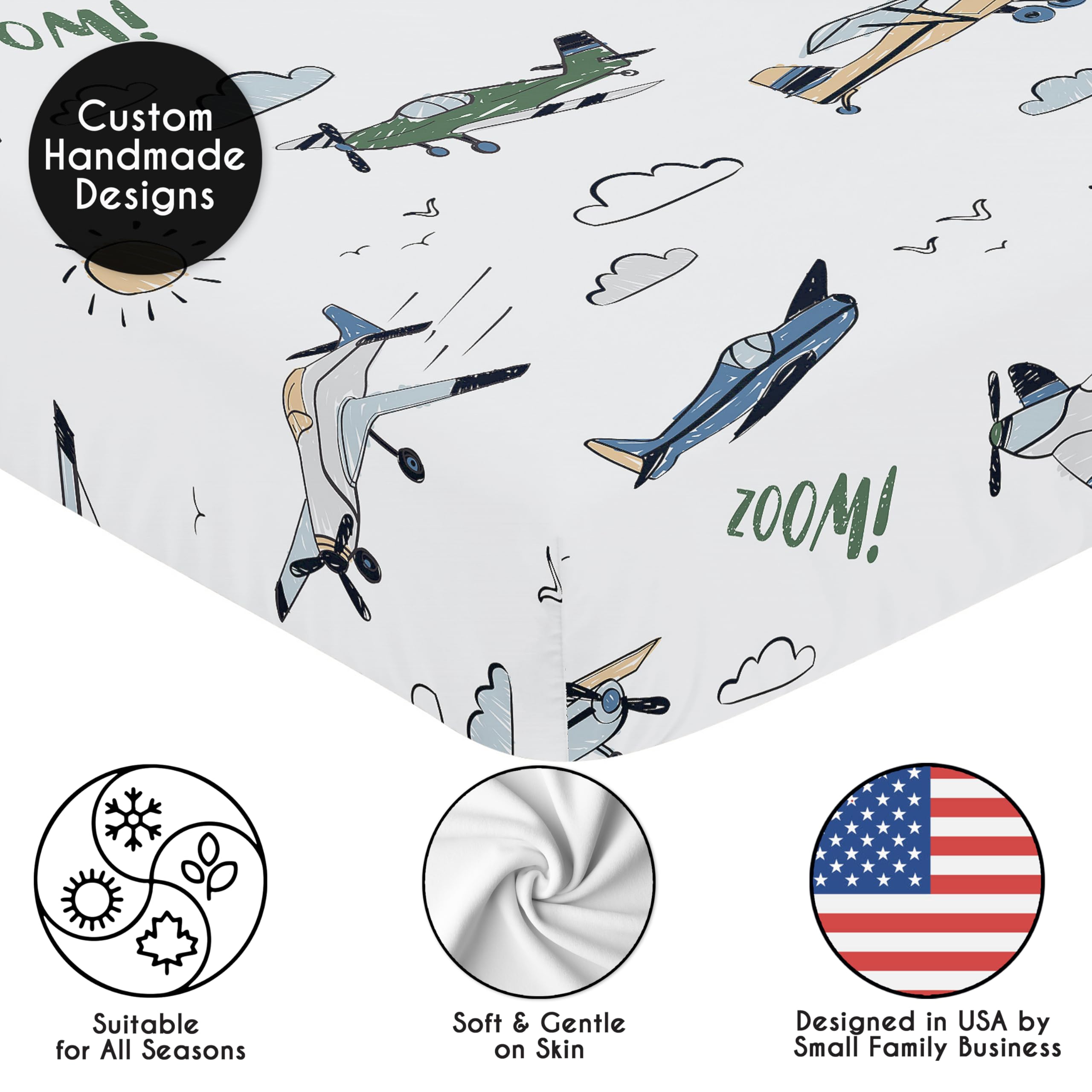 Sweet Jojo Designs US-designed baby sheet emphasizes quality and practicality for busy parents.
