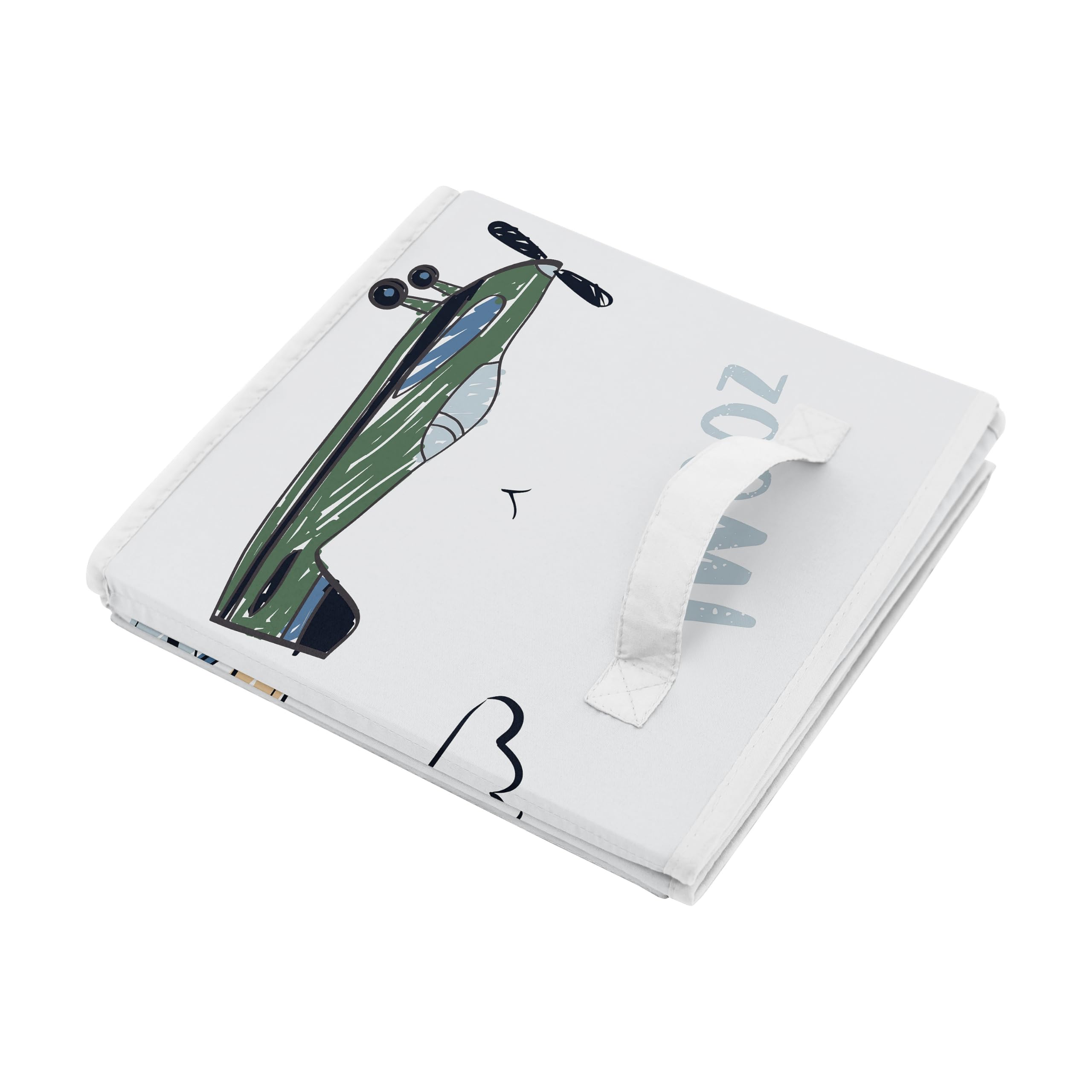 Sweet Jojo Designs airplane-themed storage cubes pair with bedding for coordinated nursery or kids’ rooms.
