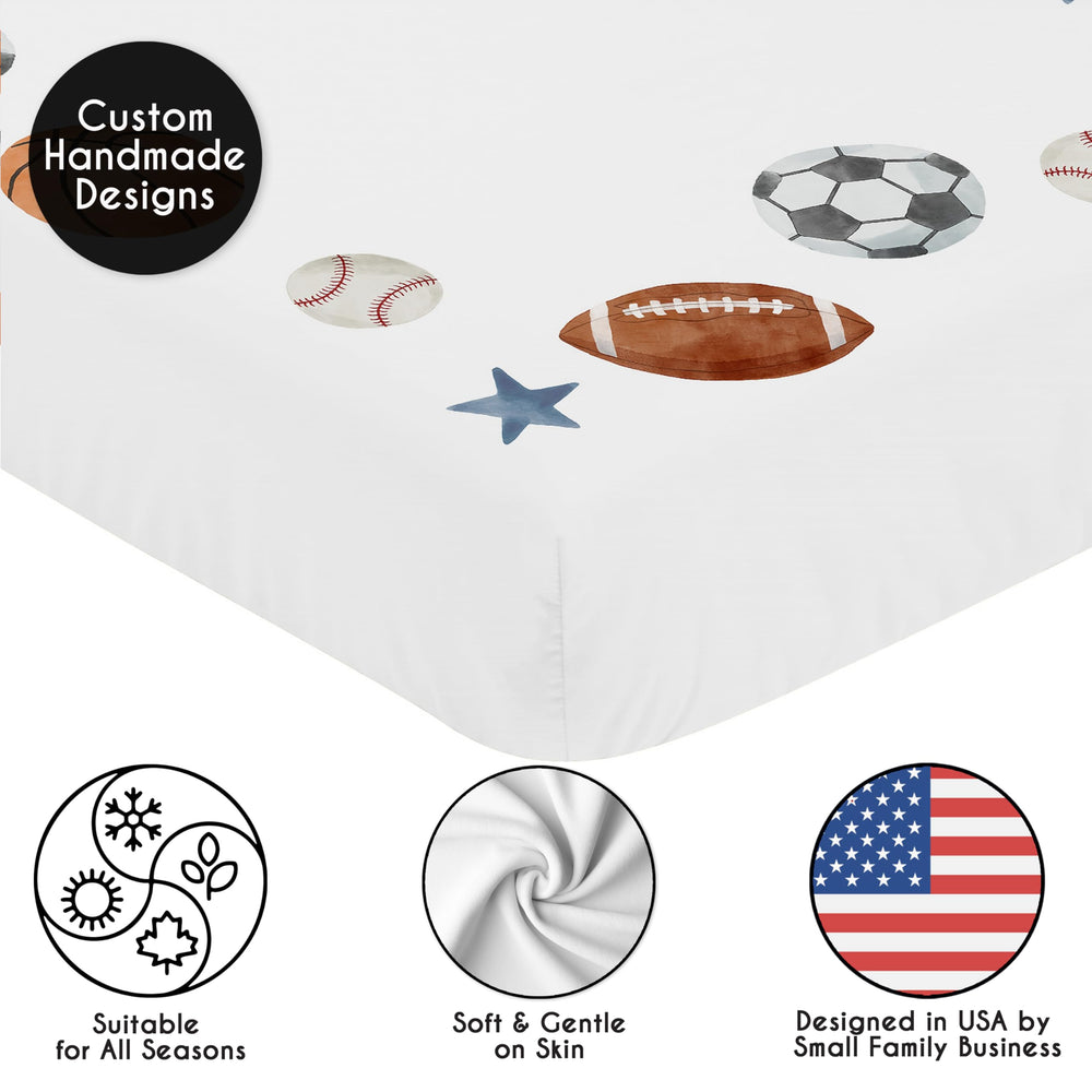Sweet Jojo Designs vintage sports setup in a coordinated nursery scene