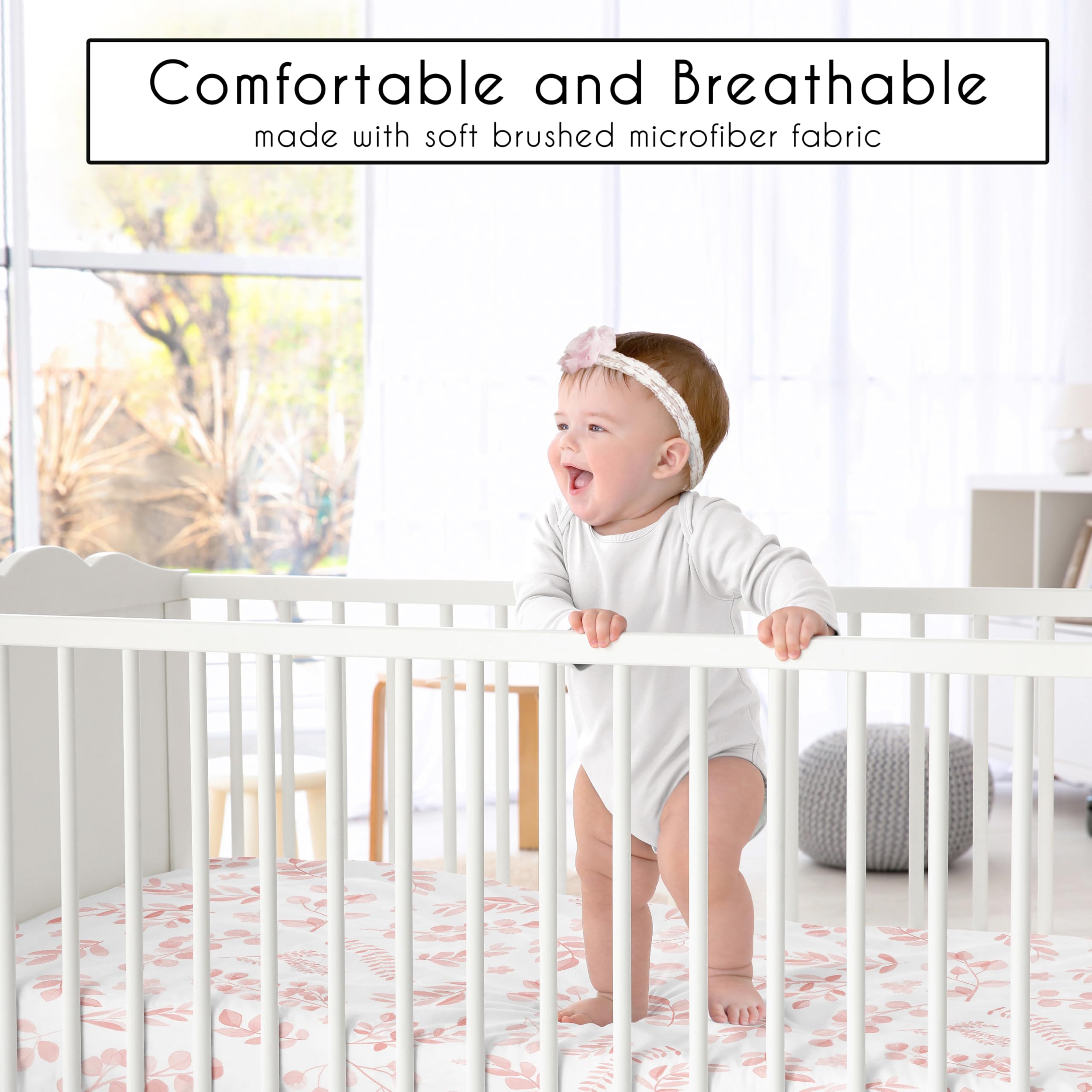 Sweet Jojo Designs watercolor botanical blush crib sheet for gentle baby sleep and easy care.