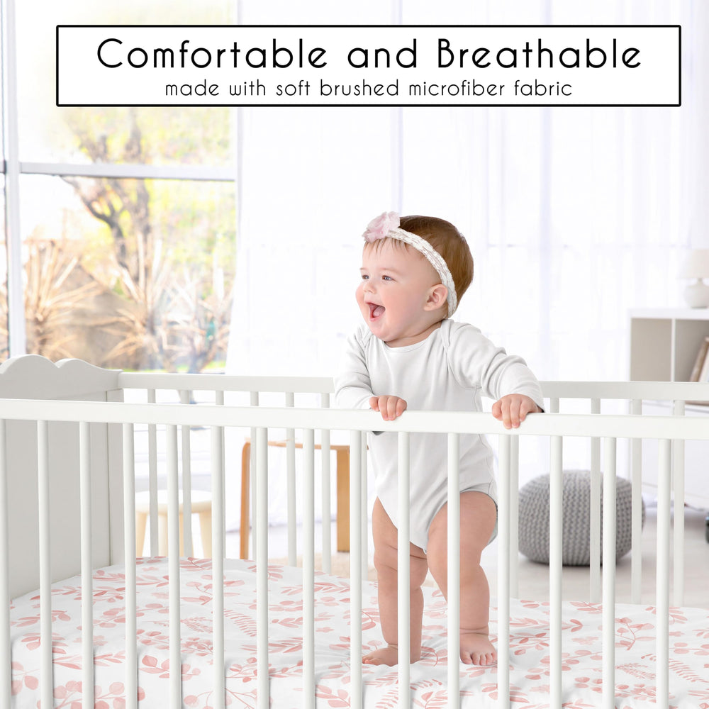 Sweet Jojo Designs watercolor botanical blush crib sheet for gentle baby sleep and easy care.