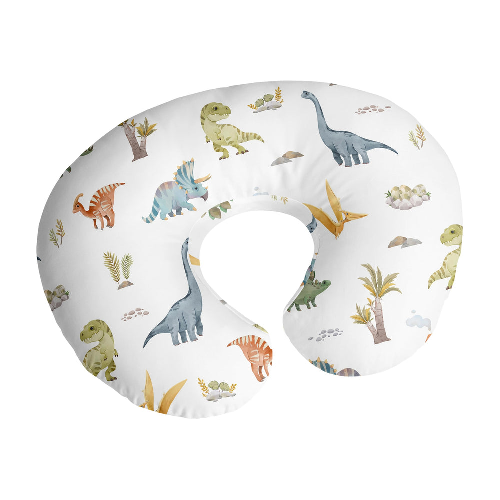 Sweet Jojo Designs watercolor dinosaur nursing pillow cover in green and blue for feeding sessions