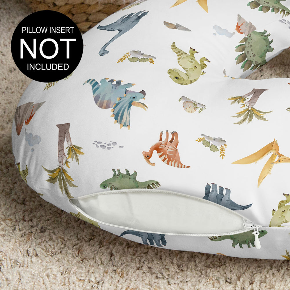 Zipper and easy-change feature on Sweet Jojo Designs dinosaur nursing pillow cover