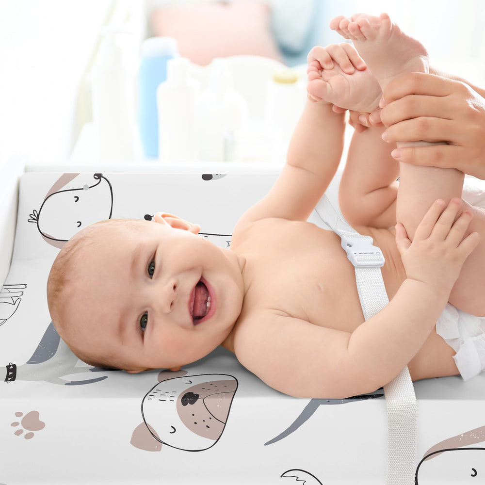 Sweet Jojo Designs watercolor puppies cover adds neutral nursery charm