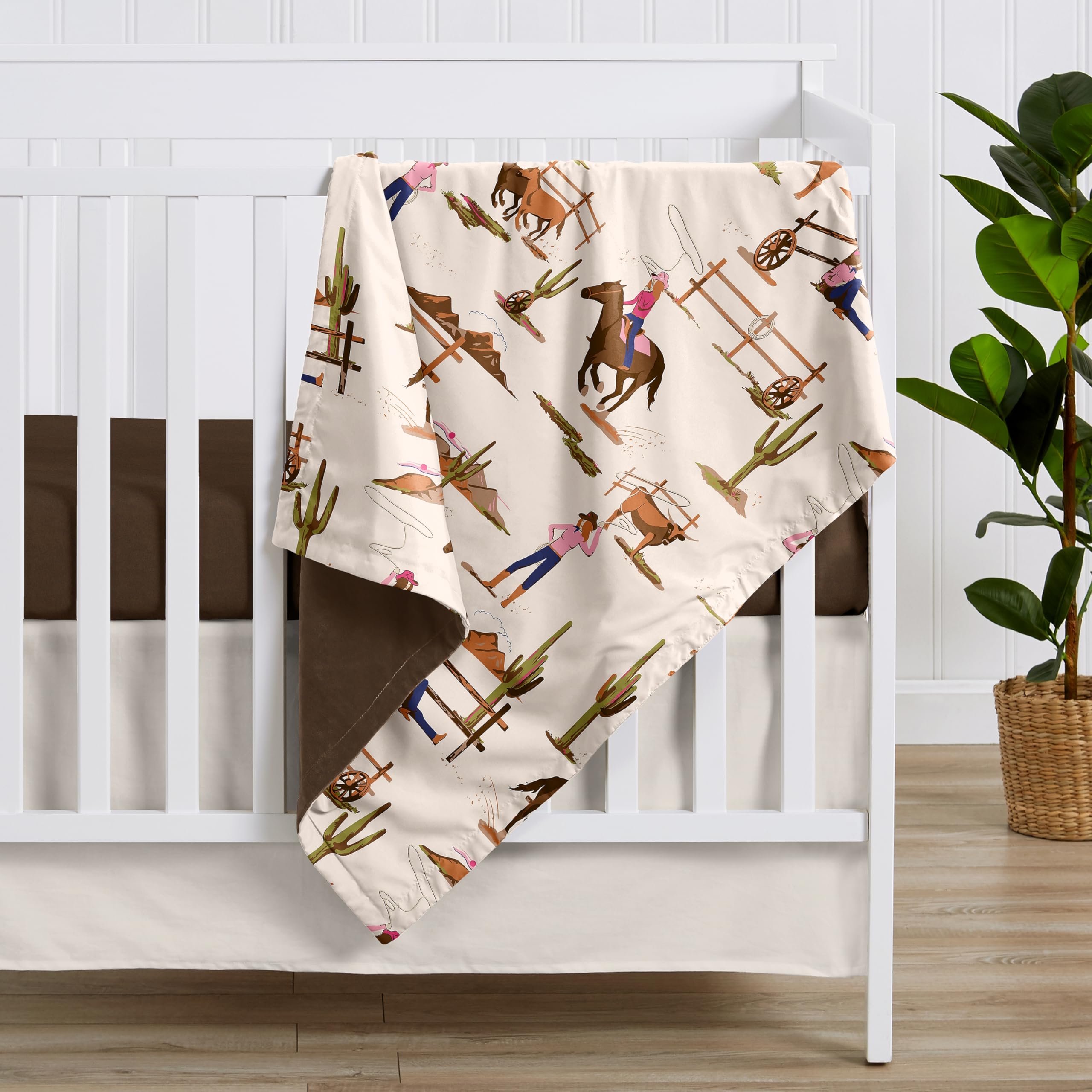Sweet Jojo Designs western cowgirl blanket reverse brown minky for warm cuddles.