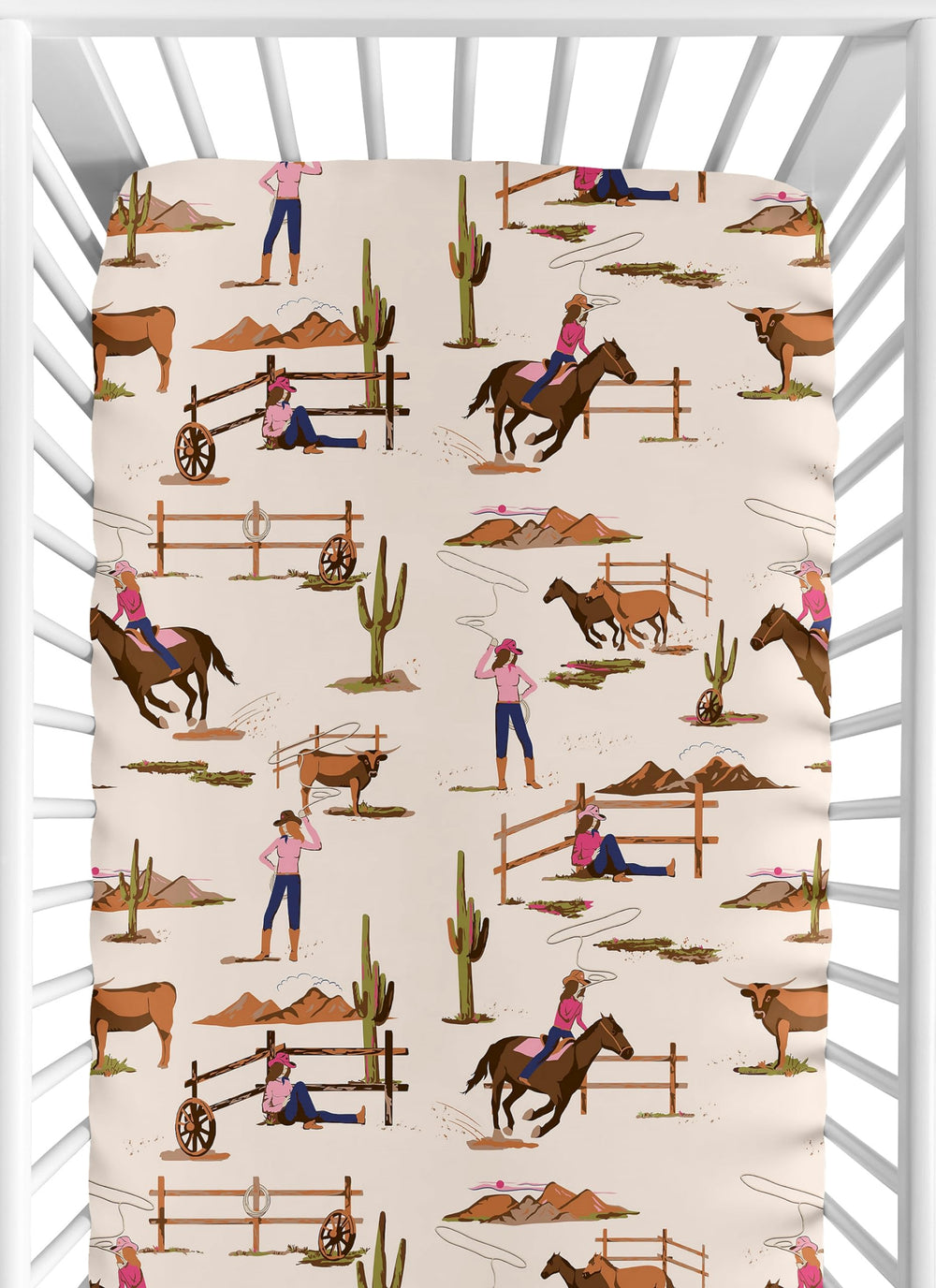 Sweet Jojo Designs Western Cowgirl crib sheet front view showing soft brushed microfiber comfort