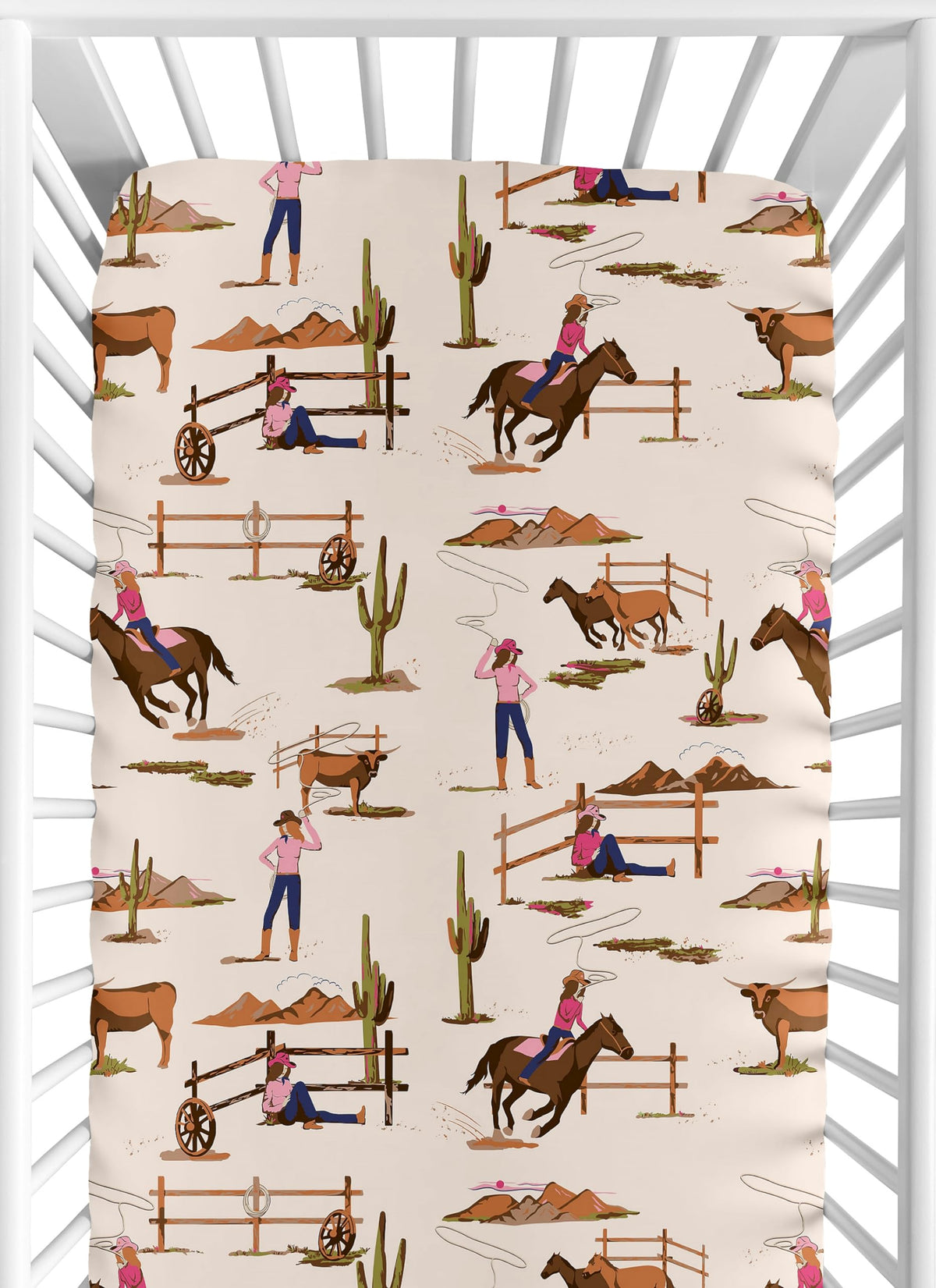 Sweet Jojo Designs Western Cowgirl crib sheet front view showing soft brushed microfiber comfort