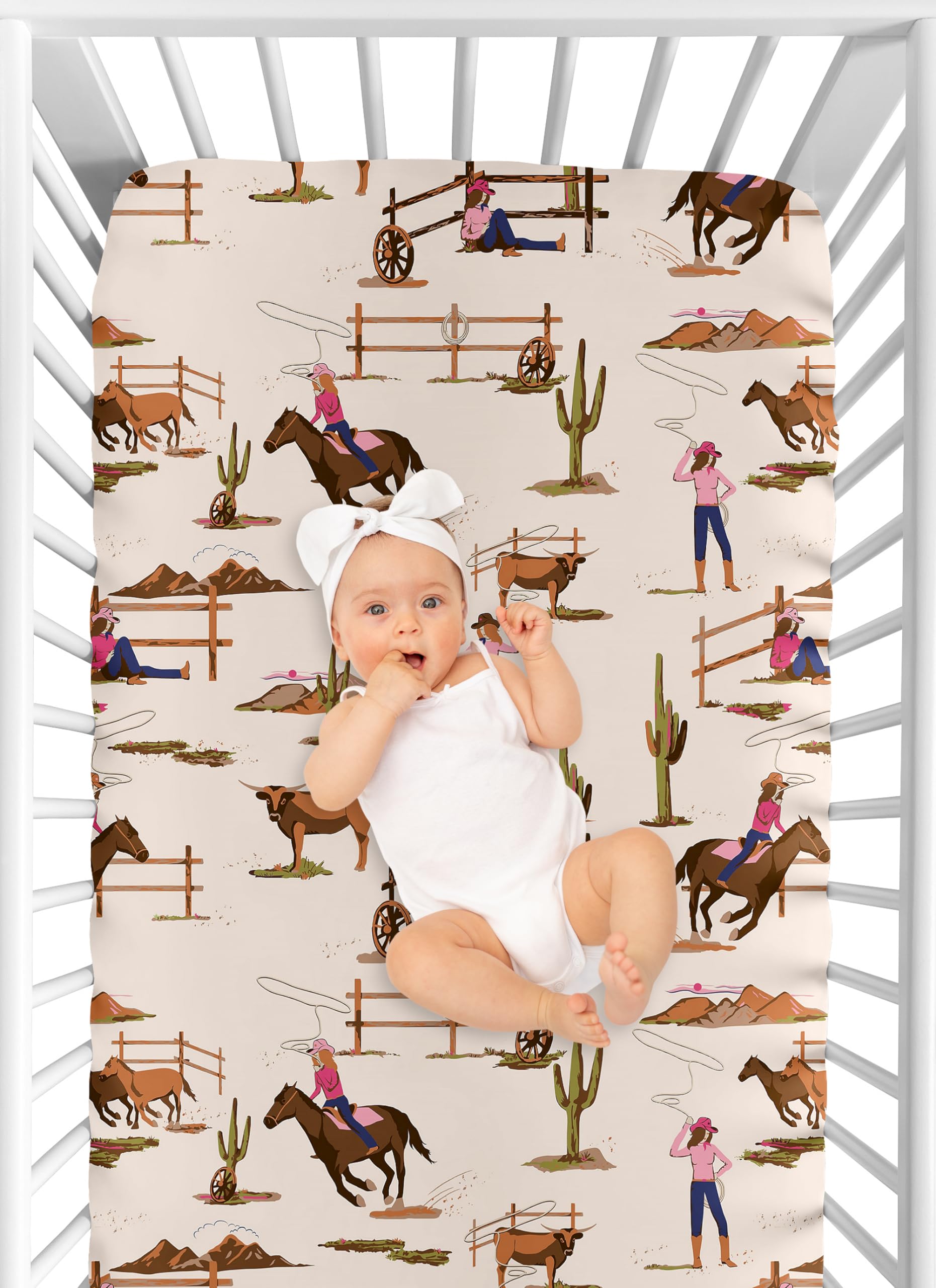 Sweet Jojo Designs Western Cowgirl crib sheet in a cozy nursery setup