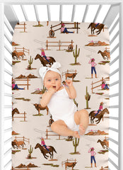 Sweet Jojo Designs Western Cowgirl crib sheet in a cozy nursery setup
