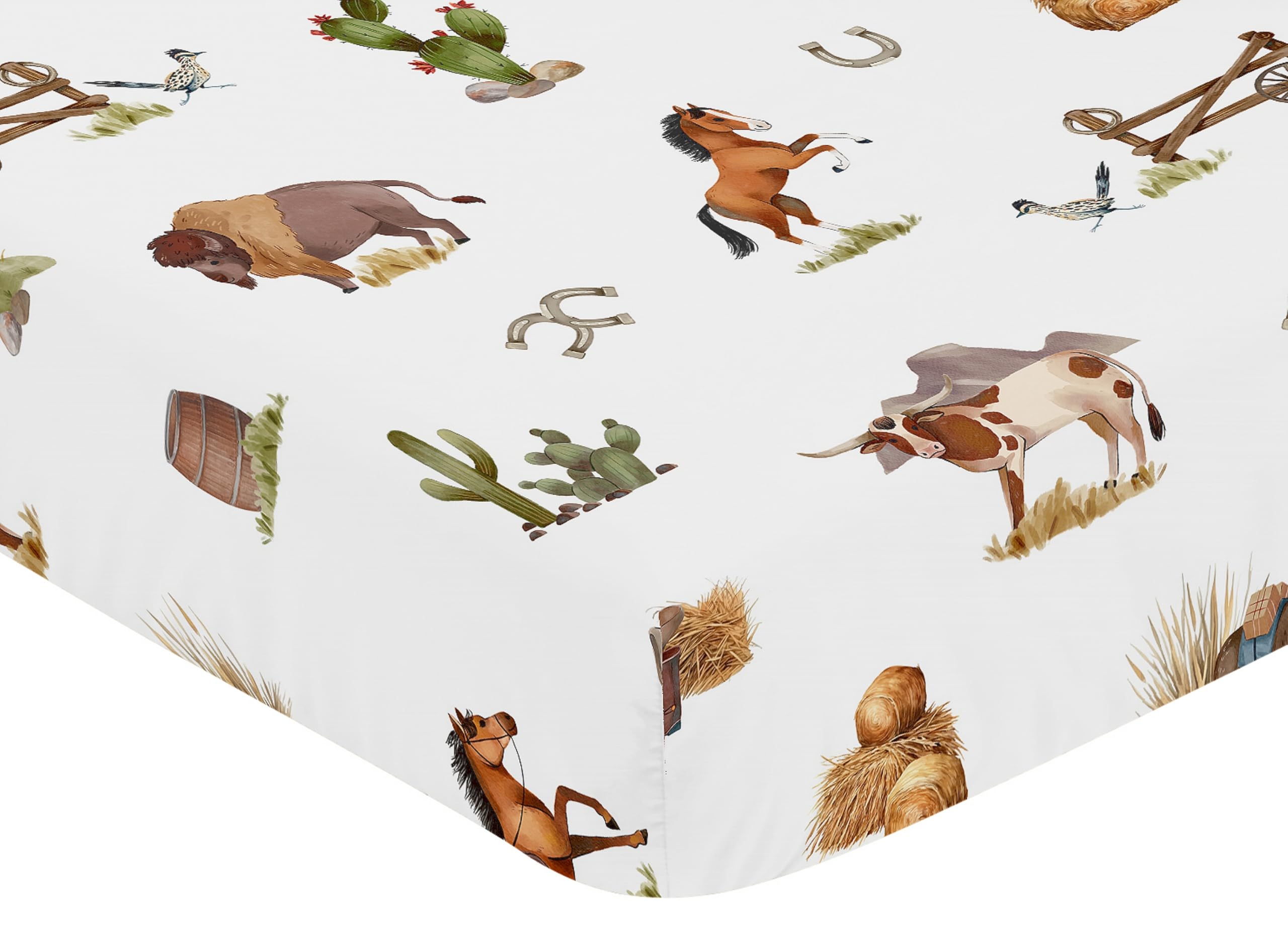 Western-themed Sweet Jojo Designs nursery setup for a boy's room with earthy tones.