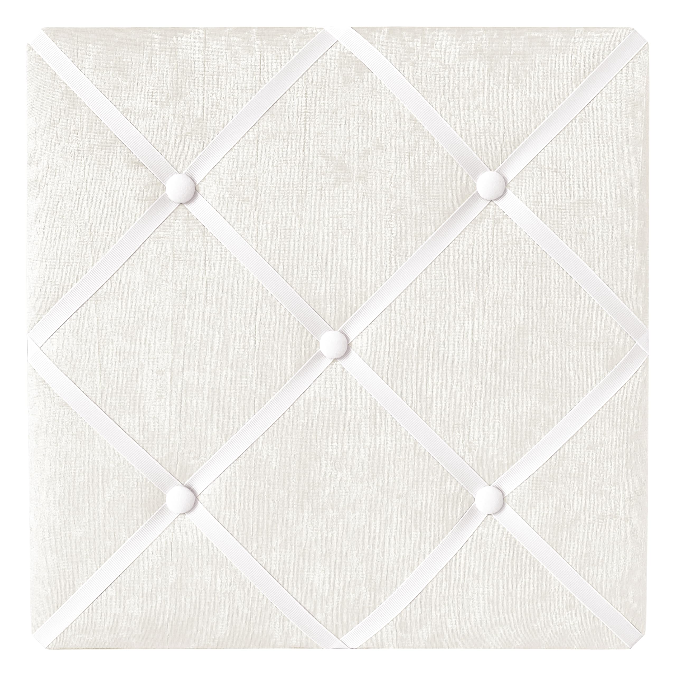 Sweet Jojo Designs white 13x13 memo board with velvet finish for photo display.